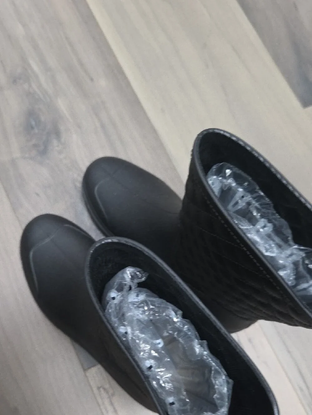 Black Quilted Women's Rain Boots